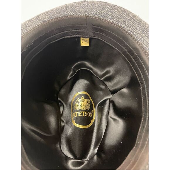 STETSON Gray 100% Pure Wool Fedora Hat Size 7 1/4 with Feather A55 - Picture 5 of 6